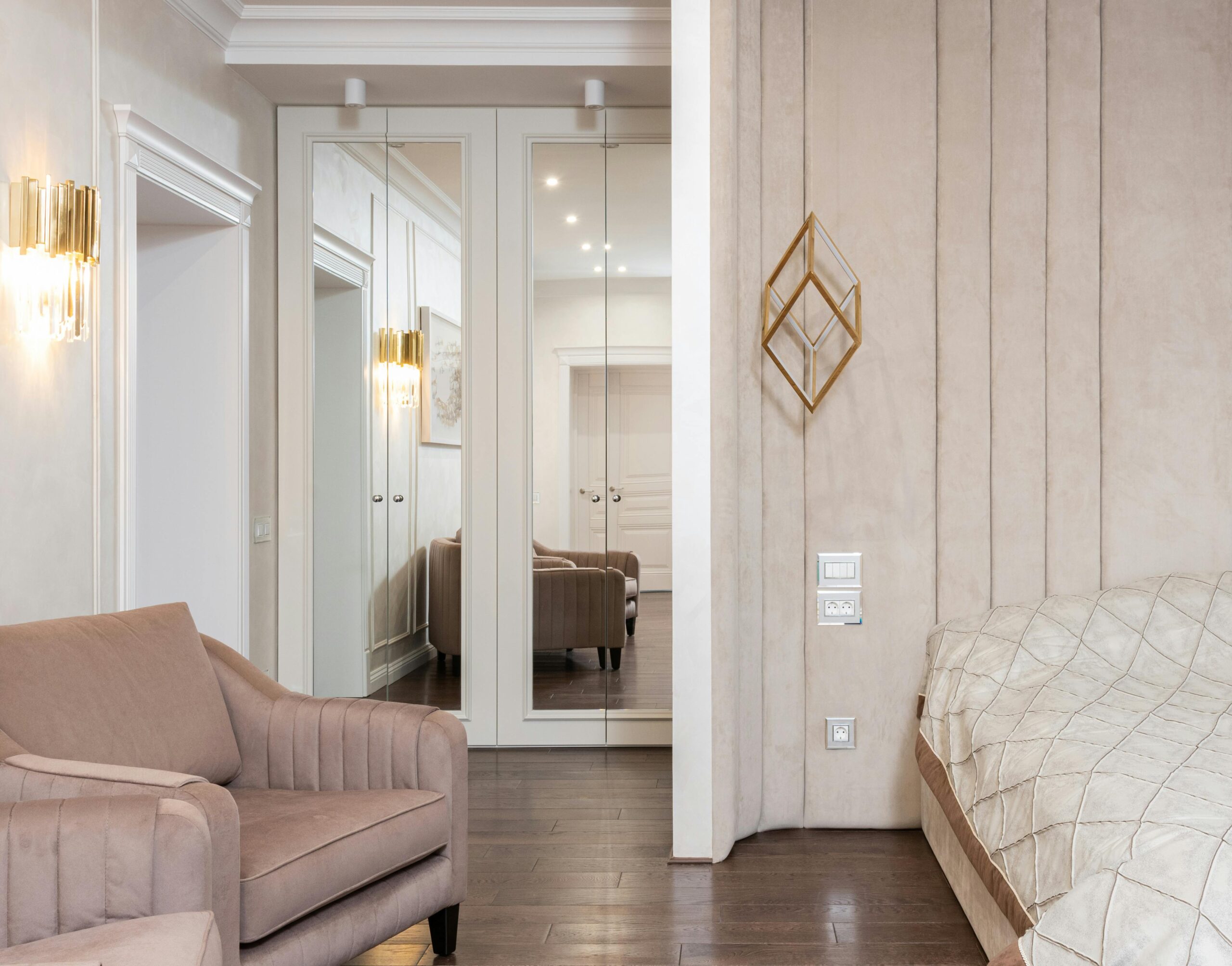 Custom mirrored wardrobe doors installed in a modern bedroom